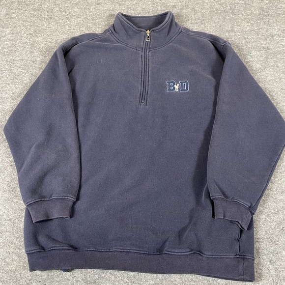 VTGBig‎ Dogs Sweatshirt Mens Medium Blue 1/4 Zip Pullover Embroidered Faded 90s - Picture 1 of 13